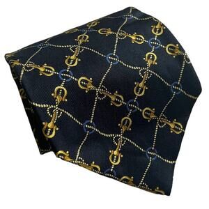 Beaufort Tie Rack Navy Blue Gold Chain Link Lattice Pattern Silk Tie